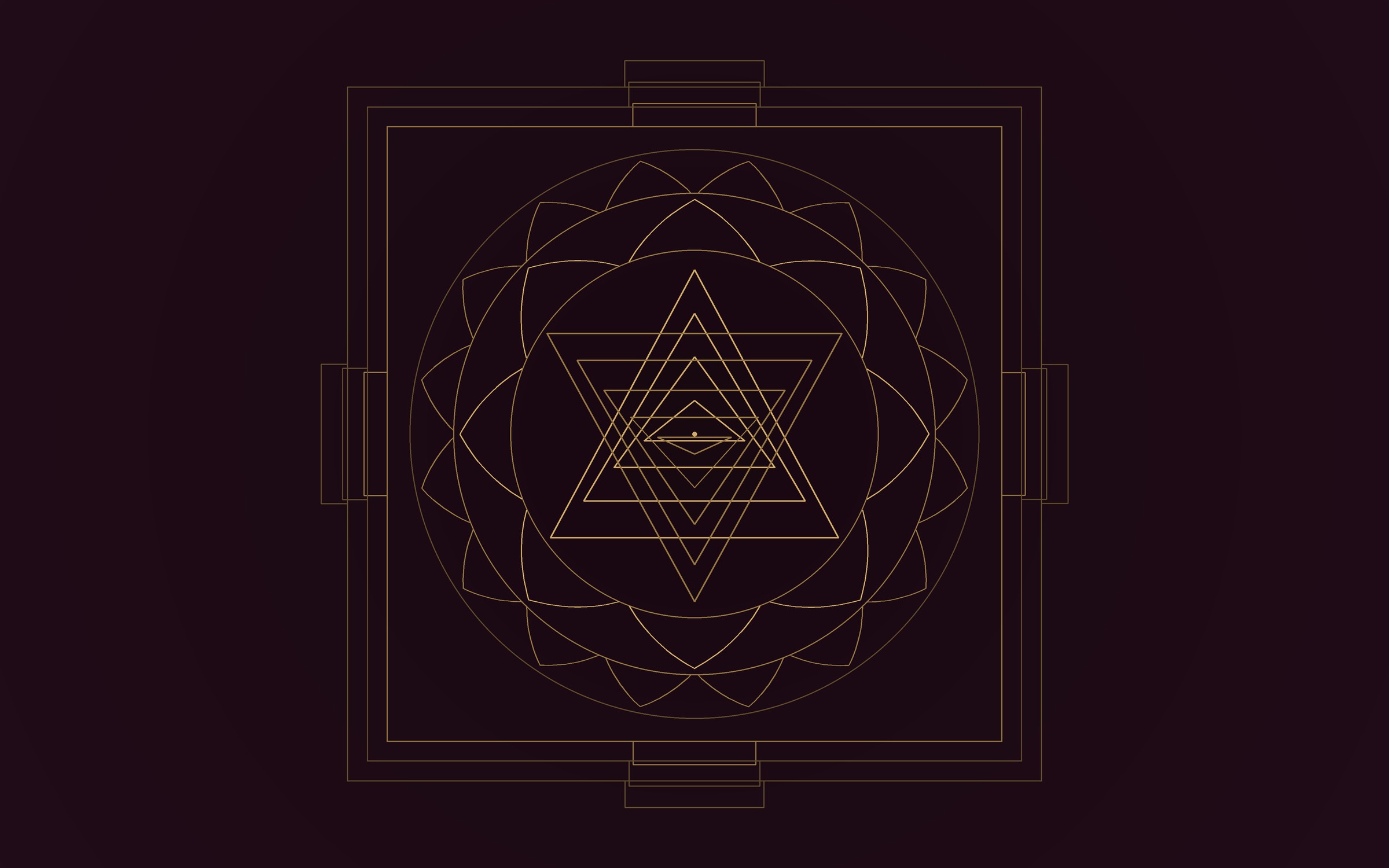 Yantra: diagrama geométrico de triângulos entrelaçados e pétalas de lótus, da tradição tântrica indiana
